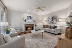 Cozy living room with fireplace in a Triad NC home for sale